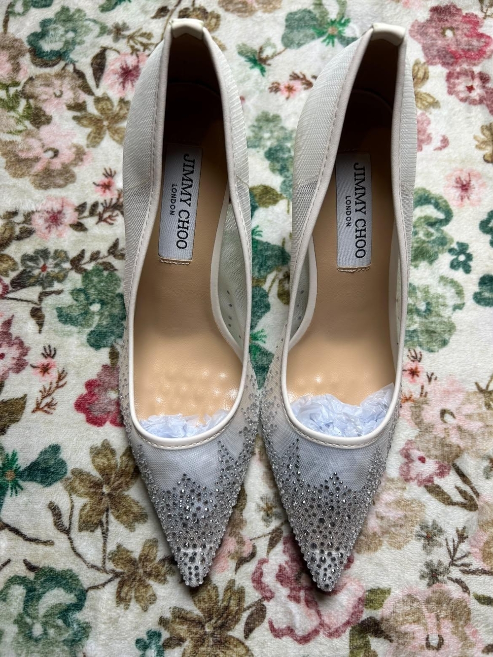 Jimmy Choo Ivory Pointed-Toe Crystal Embellished Pumps